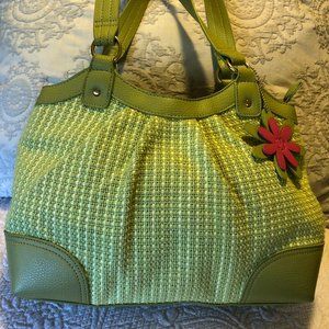 STONE MOUNTAIN GREEN CLOTH AND LEATHER SHOULDER BAG